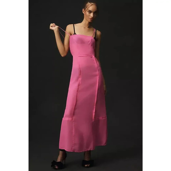 NWT By Anthropologie Sheer Paneled Midi Dress size 6 Hot Pink GC405 - Picture 1 of 11